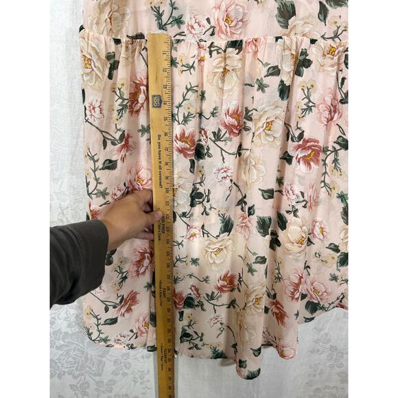 Torrid Tunic 2 2X Pink Green Floral Sheer Hi Lo Peplum Cottagecore Babydoll - Picture 11 of 11